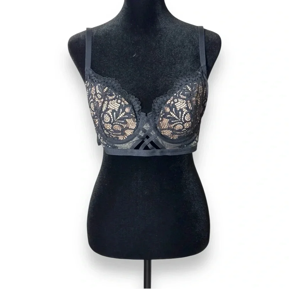 Adore Me NWOT Diara Contour Sexy Lace Black and Nude Underwire 36D Balconette - Picture 10 of 15